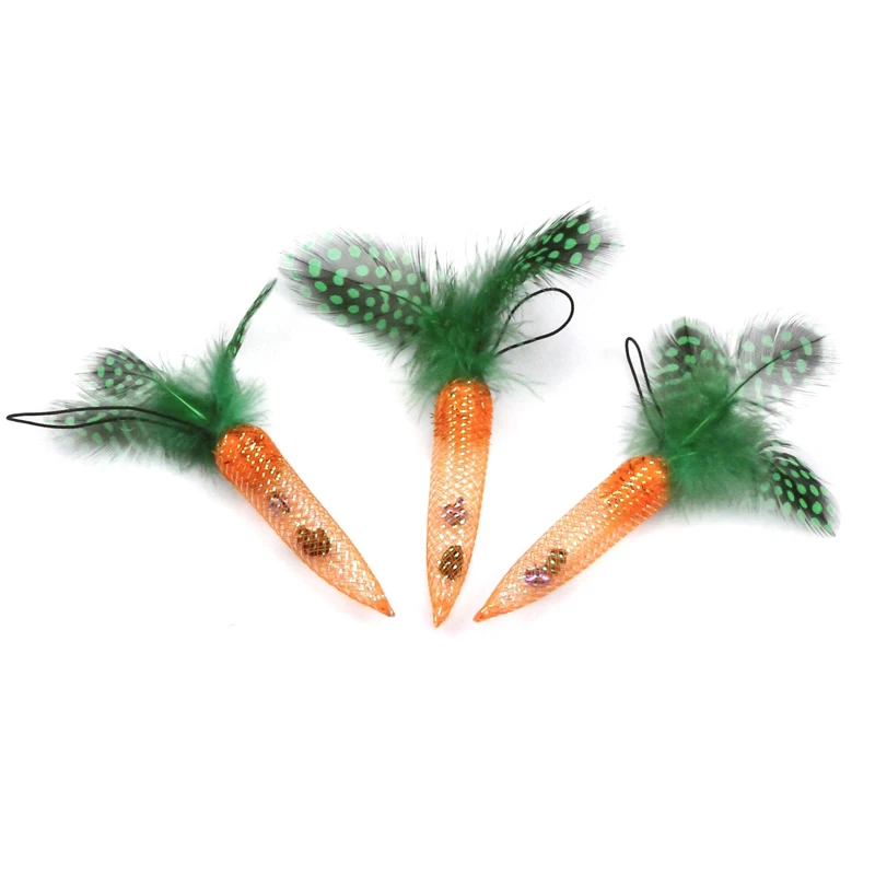 3PCS Carrot-Shaped Replacement Head Cat Toy Accessories With