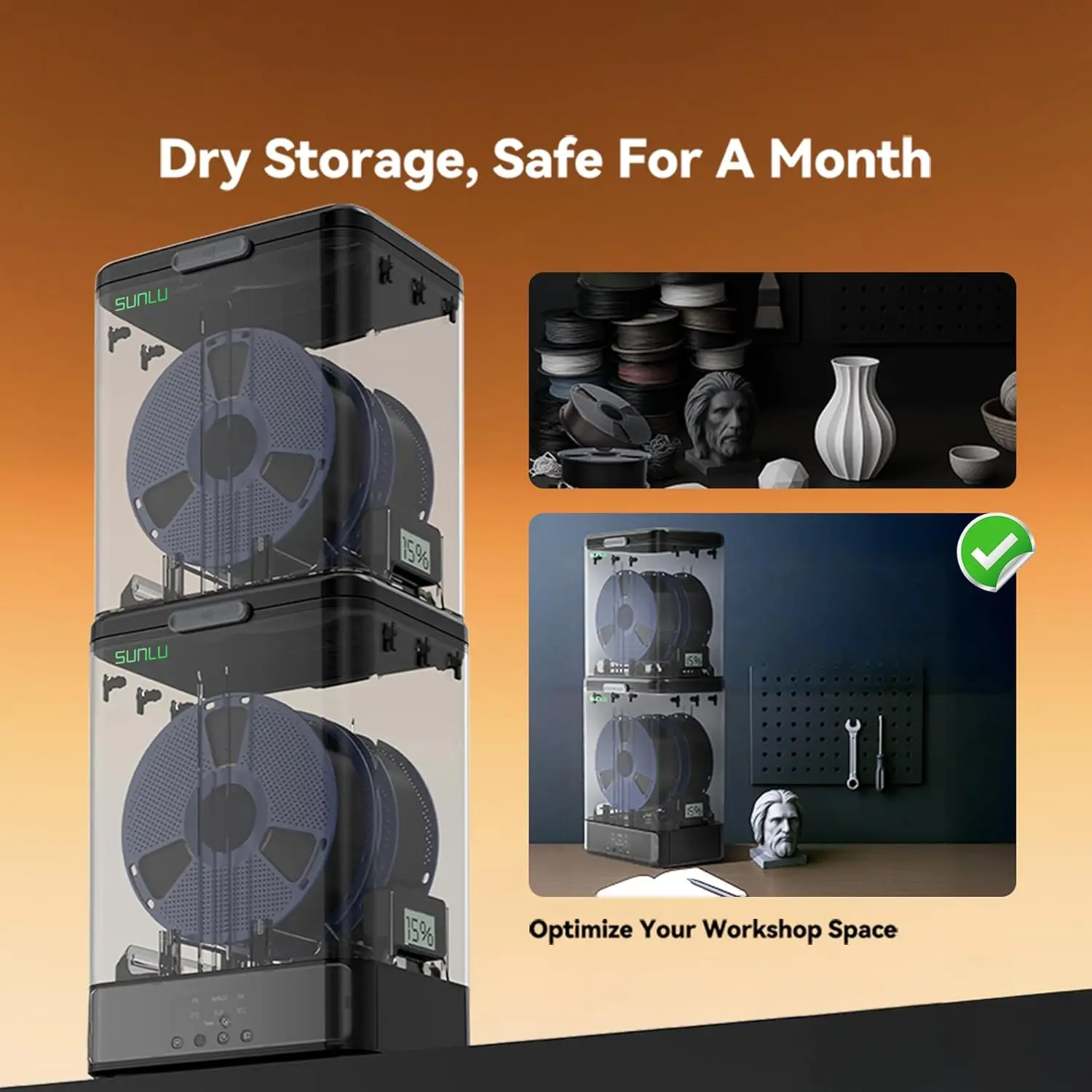 SUNLU Official SP2 Filament Dryer Box Szybkie Nagrzewanie do 70°C w 15min Duża Pojemność Pasuje do Szpuli Filamentu 0.25-3KG Pudełko do Przechowywania Szybka Wysyłka
