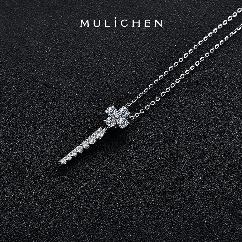 MULICHEN Moissanite Cross Necklace 925 Sterling Silver Jewelry Real Certified 18k White Gold Plated Fine Jewelry For Woman