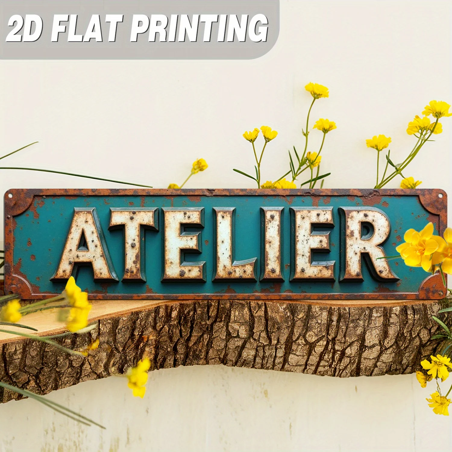 2D Flat, 1 Piece Pack, Vintage Workshop Metal Sign, Vintage French Workshop Decor, Wall Hanging, Rustic Style Wall Decor