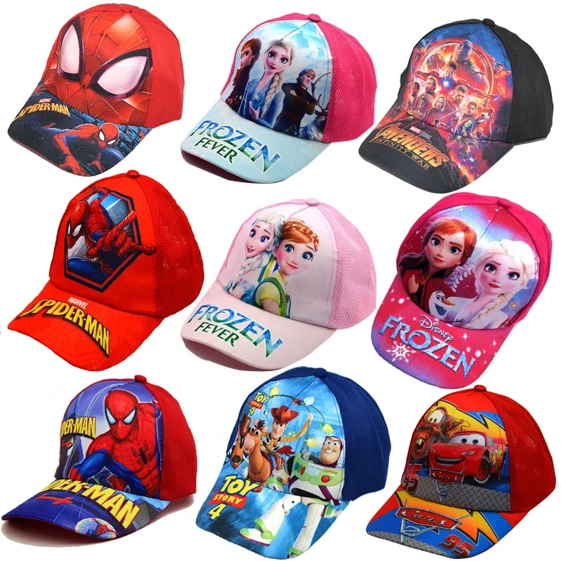 New Disney Anime Frozen Mickey Mouse Kids Brand Hat Boy Girl Travel Caps Spiderman Mickey Minnie Baby Caps Figure Gift Toys 2-8Y