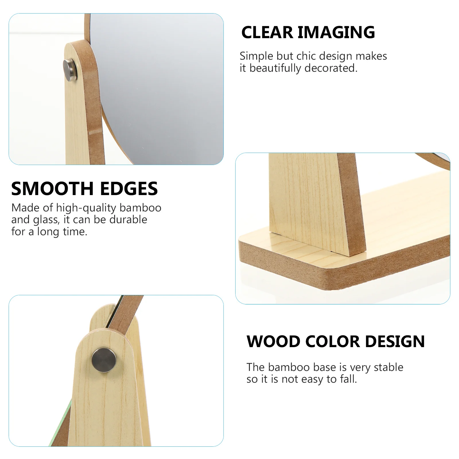 

1pc Rotatable Bamboo Glass Makeup Mirror Stable Desktop Vanity For Bedroom Dressing Table Round Mirror Ornament