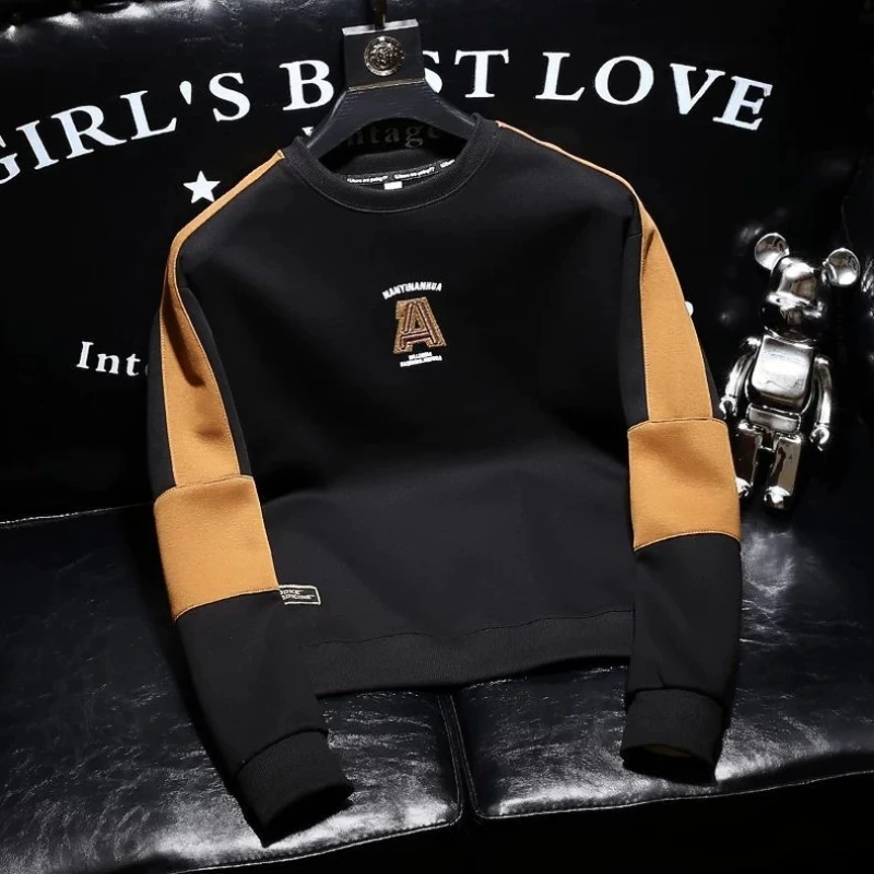Contrast Patchwork Plus Size Trend Hoodies Sweatshirts Men's Spring Autumn Long Sleeve Harajuku Tops Fashion Casual Men Clothing