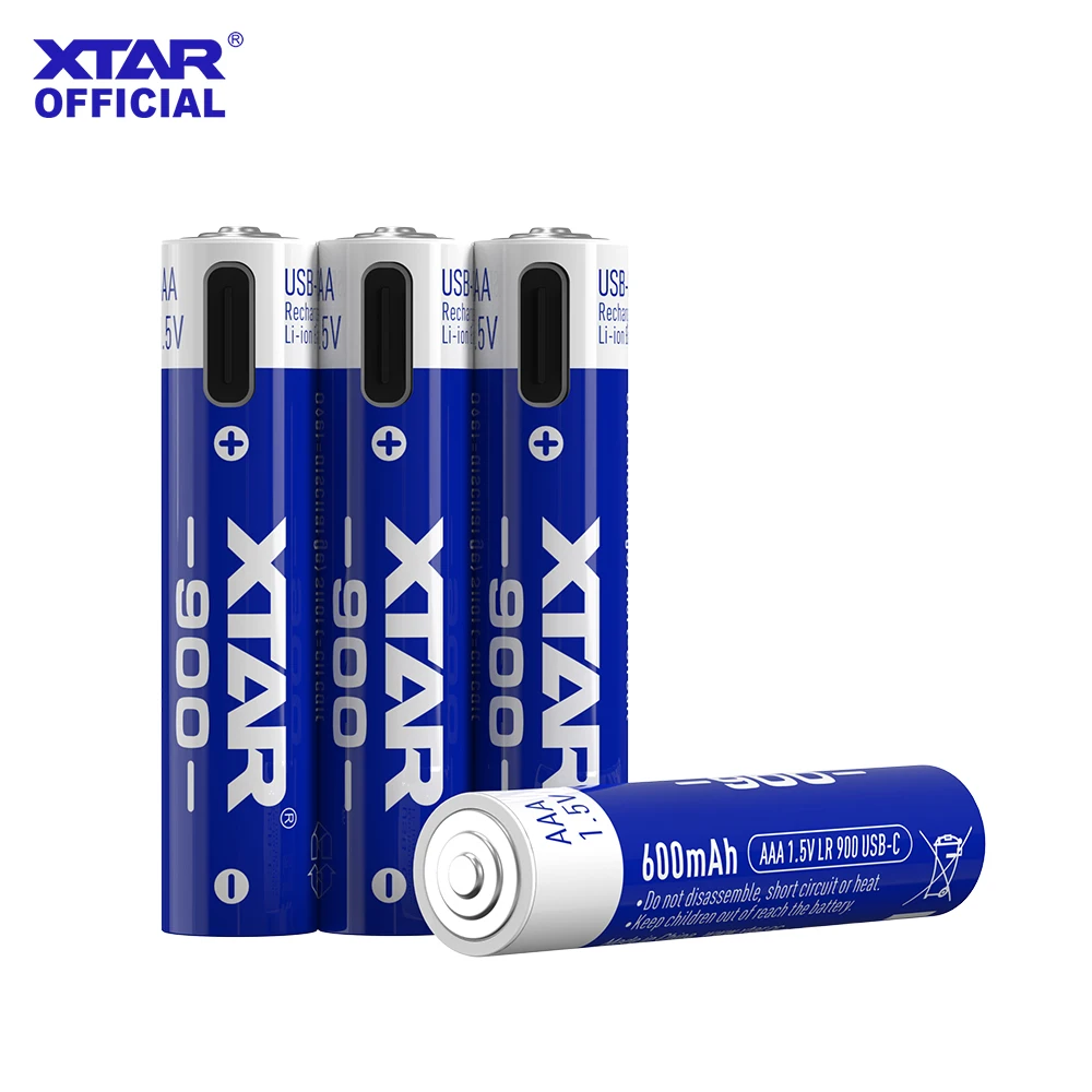 XTAR 1.5V AAA LR 900 USB-C Rechargeable Battery 600mAh 1.5H Fast Charge USB-C Direct Charge 800 Cycles Multi-Protection