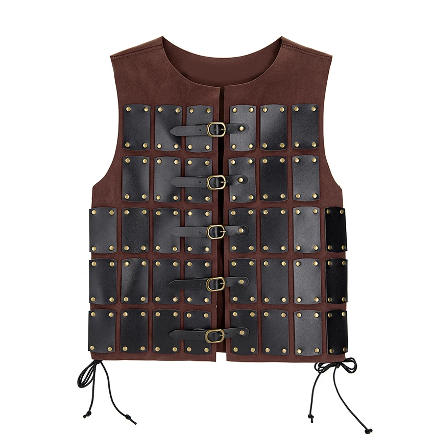 القرون الوسطى Steampunk سترة بولي Leather الجلود الفايكنج فارس المحارب القوطية درع خمر أزياء الهالوين التأثيرية الصدر تسخير