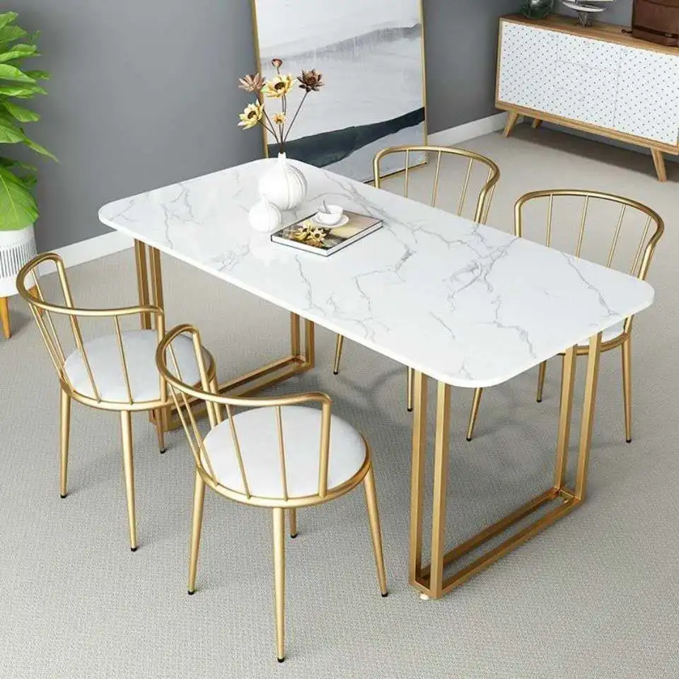 

Dining table and chair combination Italian rock slab light luxury small unit marble internet famous platinum simple and long