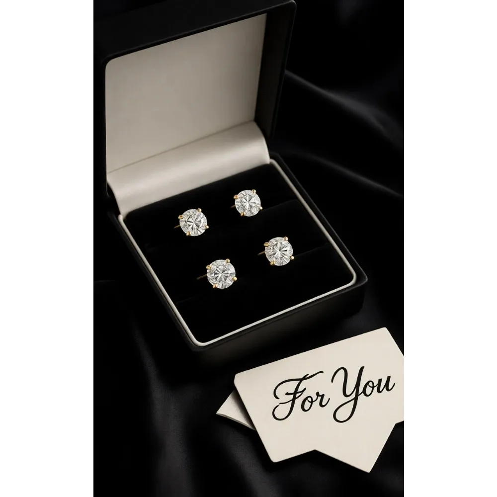 

6 пар сережек-гвоздиков из хирургической стали с винтовой застежкой, позолоченные 18-каратным золотом, с фианитами в форме сердца, звезды, квадрата и круга