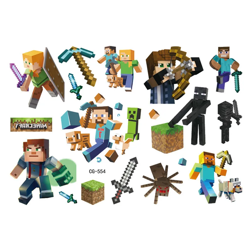 Minecraft Game Theme Cartoon Tattoo Stickers For Children's Birthday Parties DIY Decoration Boys Disposable Tattoo Stickers Toys