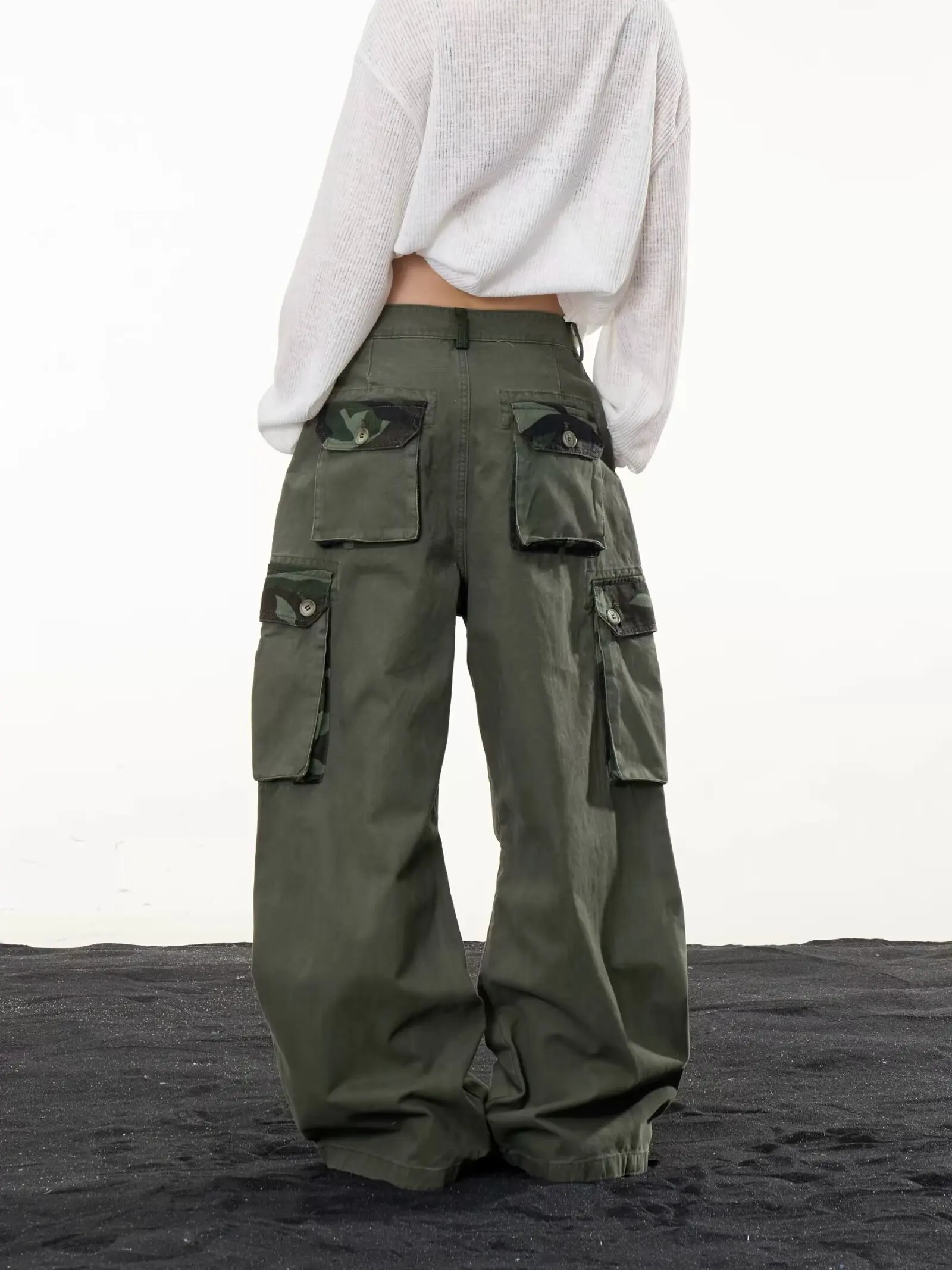 2027 American Deconstructed Design Casual Pants with Large Pockets for Men and Women Washed Wide Leg Pleated Workwear Trousers