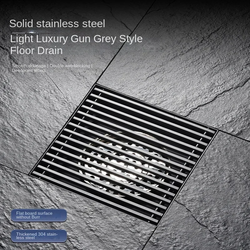 304 stainless steel solid strip floor drain gun gray bathroom square rooftop deodorant floor drain large size floor drain