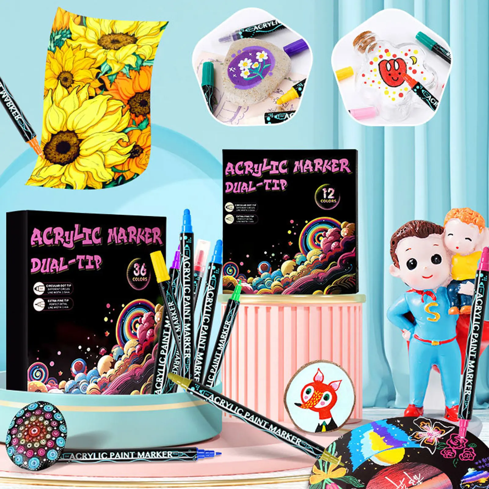 듀얼 팁 그래픽 마커 세트, 학생용 스무딩 잉크 페인팅 도구