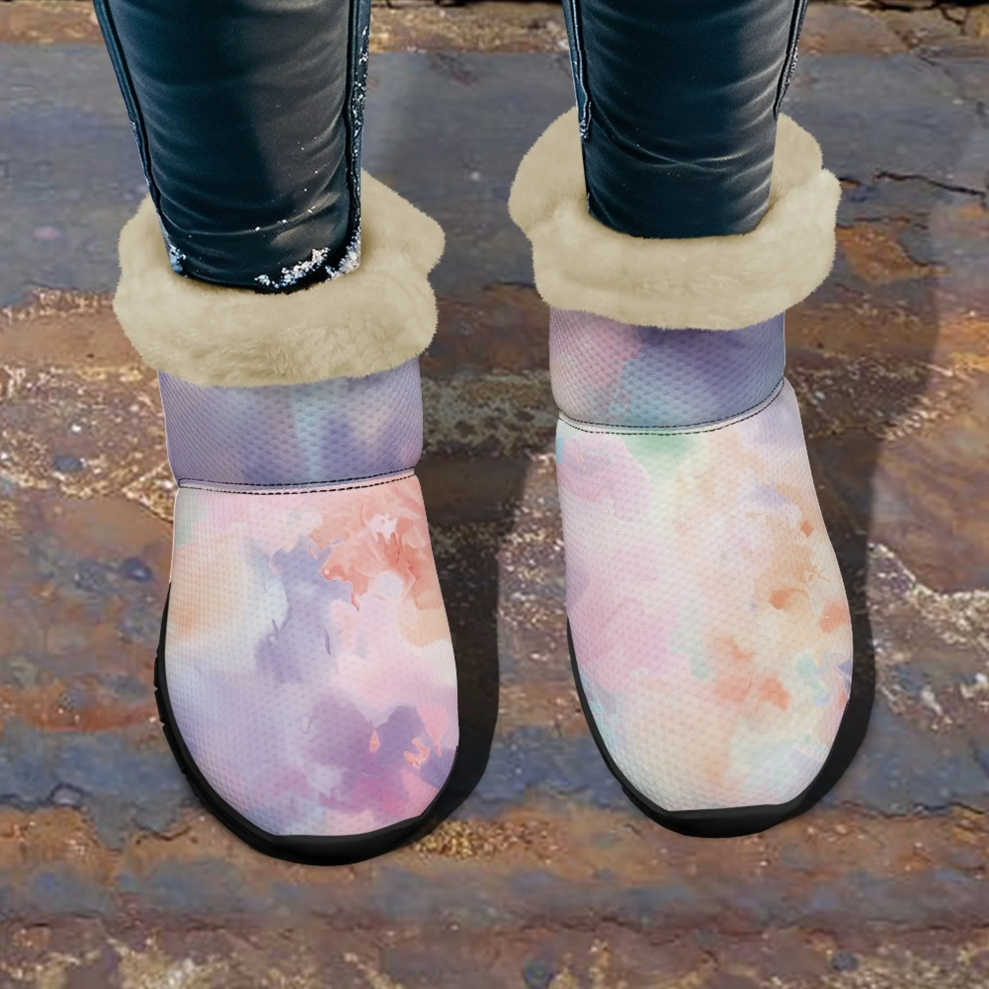 

INSTANTARTS/зимние женские короткие плюшевые теплые зимние ботинки с цветными облачными принтами, женская подкладка, нечеткая удобная обувь, нескользящая обувь