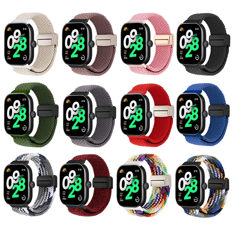 سوار نايلون مضفر مغناطيسي لساعة Redmi 5 4 حزام منفرد حلقة قابل للتعديل سوار كوريا رياضي لحزام Xiaomi Mi Band 9 8 Pro