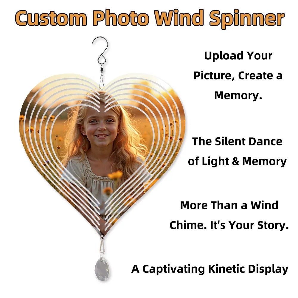 

Custom Wind Spinner Photo Personalized Picture Aluminium Sublimation Hanging Ornament Indoor Outdoor Decor Yard Art Heart-Shape
