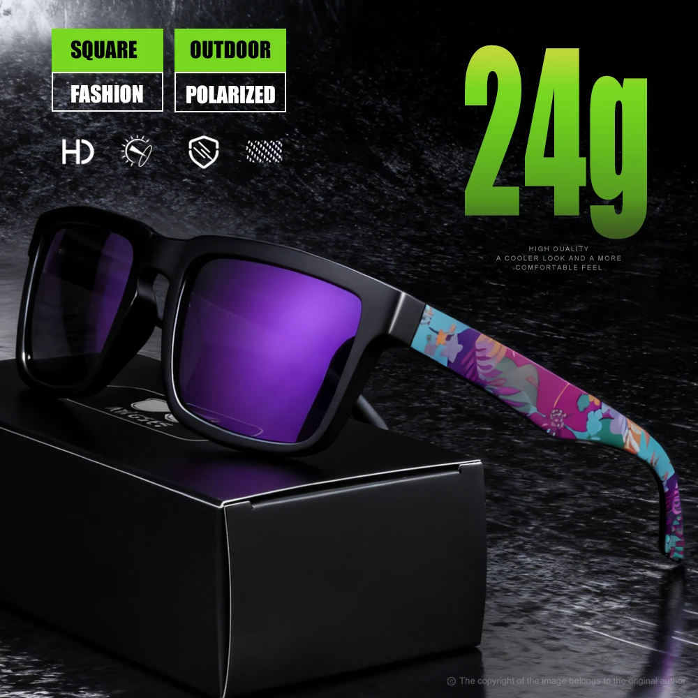 Polarisierte quadratische Sonnenbrille für Männer und Frauen, UV400-Schutz, Retro-Vintage-Fahrbrille, Unisex, Paar, bunter Graffiti-Tempel