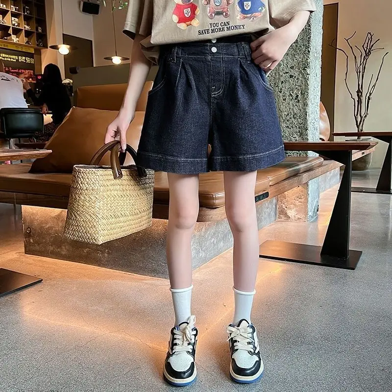 Teenage Girls Shorts High Waist Children Denim Short Pants Heart Embroidery Summer Casual School Kids Fashion Jeans 4 -14 Years