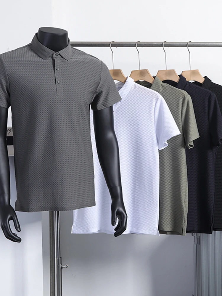 Busin Casual Summer Men's Ice Silk Me irt Lightweight ort Sve Breathable No Ironing Sl Trendy T-irt