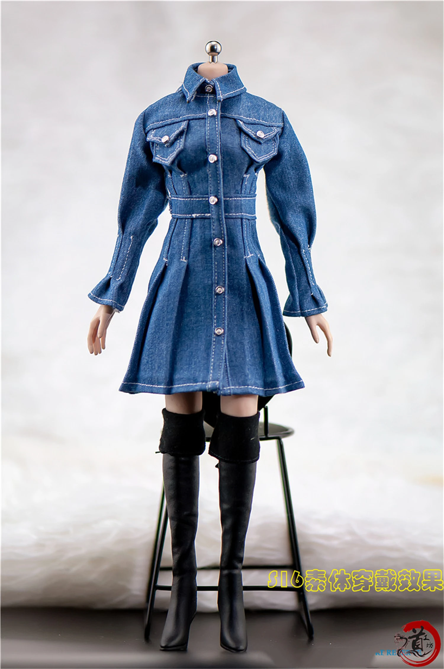 LIFS22CL05 1/6 Denim Dress Waist Puff Sleeve JK Skirt Clothes Costume Fit for 12'' Female Action Figure