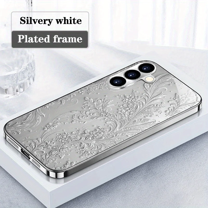 New white embossed pattern glass phone case suitable for Samsung Galaxy S26 S25 S24 S22 S21 S20FE/Ultra/Plus hard case