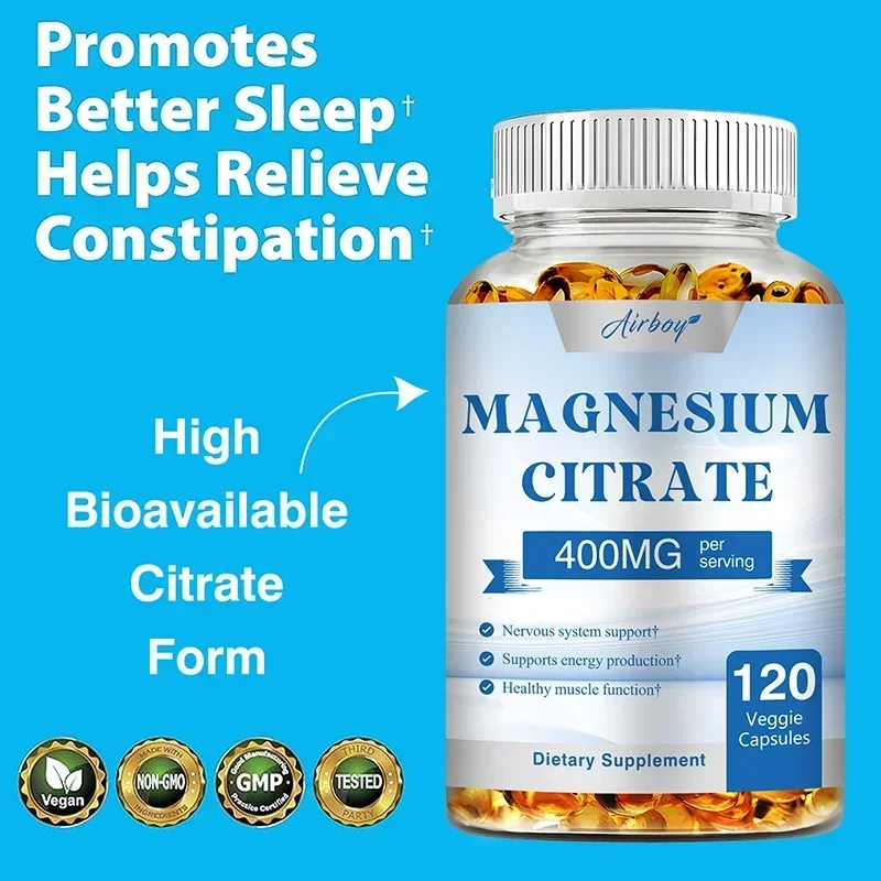 

Magnesium Citrate Capsules - Supports Heart and Digestive Health, Promotes Muscle Growth, Relieves Stress, and Balances Hormones