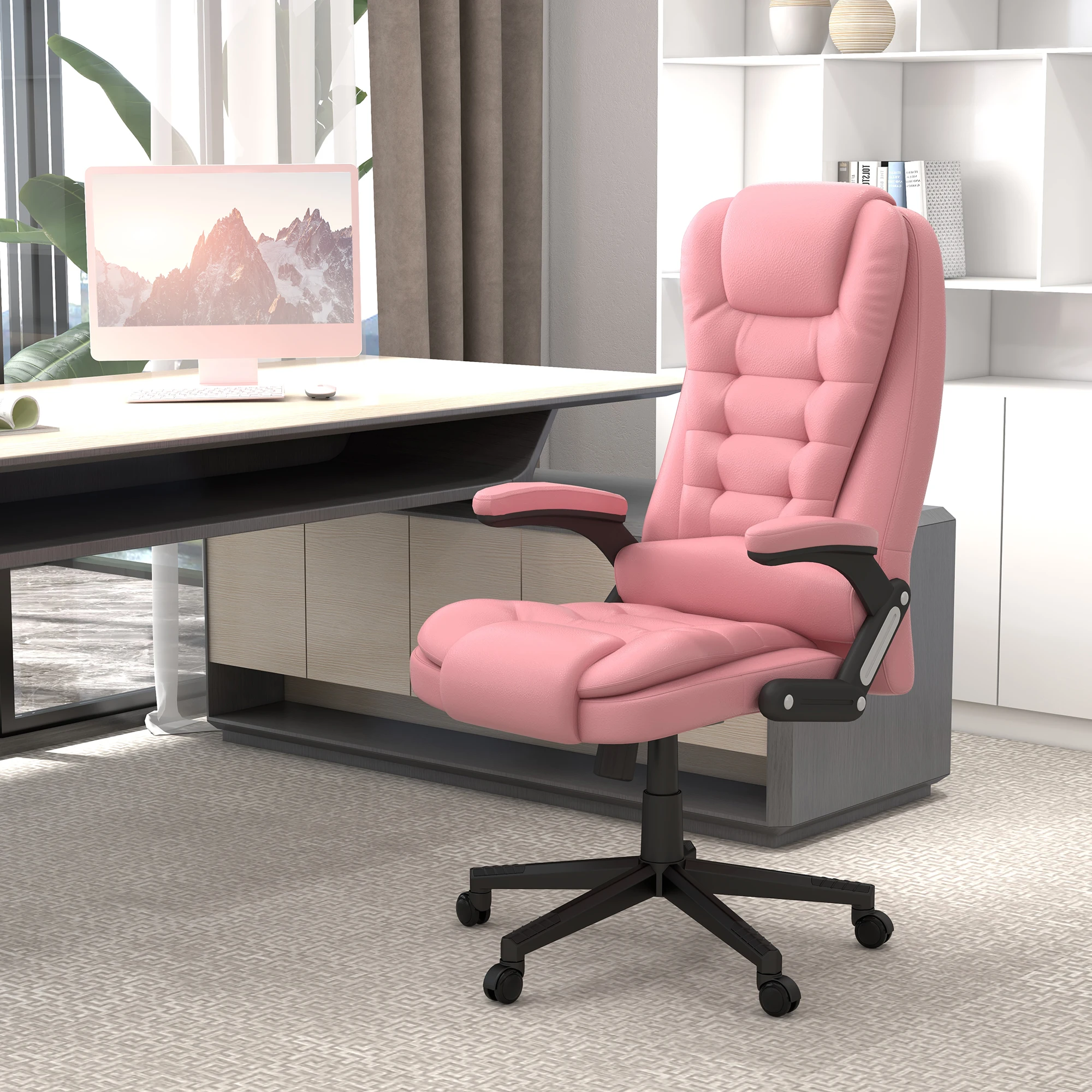 Massage Office Chair, Heated Reclining Computer Chair with 6 Vibration Points, Armrest and Remote, Pink