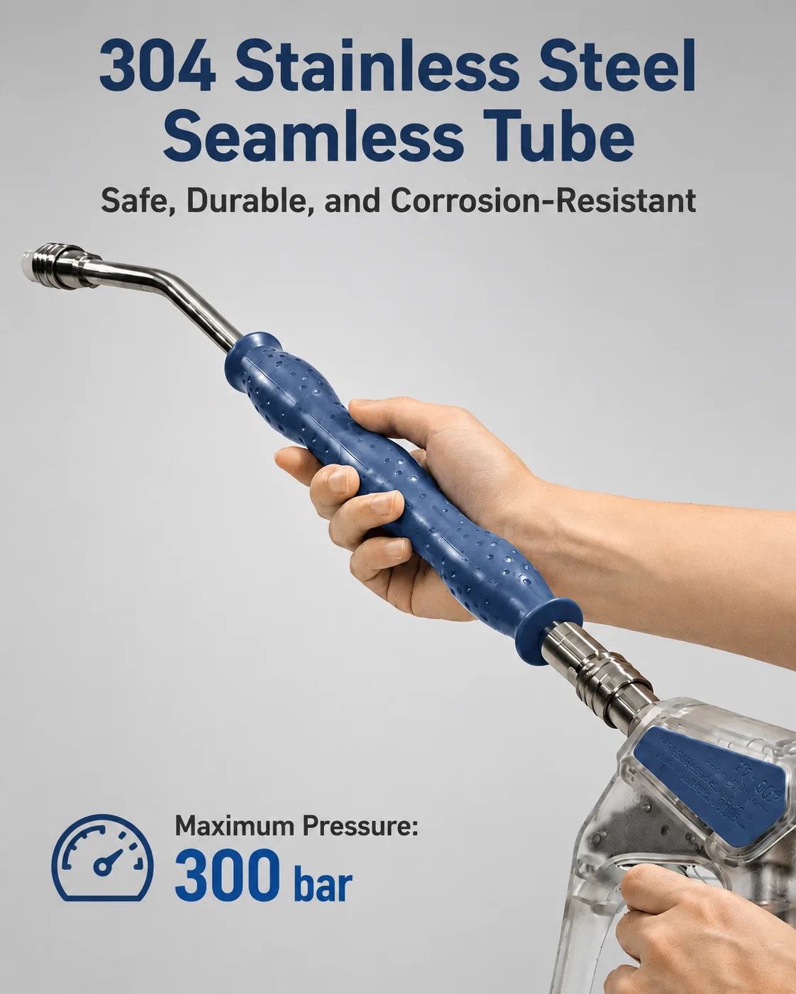 High-Pressure Washer 55 cm Seamless Extension Pole, 304 15° Elbow, Automatic Female Connector, 360° Anti-Tangle Male Connector image 4