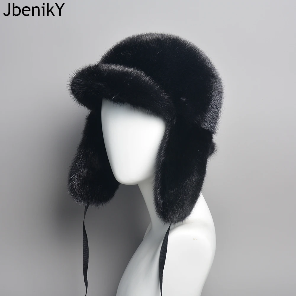 

New Mens Fur Hat luxury Ushanka Winter Hat Full Pelt Real Mink Fur Bomber High Quality Russian Trapper Hat Cold Flap Hunting Cap