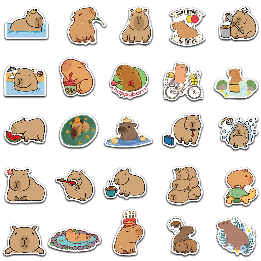 50pcs น่ารักการ์ตูนสัตว์ Capybara สติกเกอร์เด็กของขวัญสําหรับแล็ปท็อปกระเป๋าโทรศัพท์โน้ตบุ๊คกันน้ํา Graffiti จักรยาน Decals