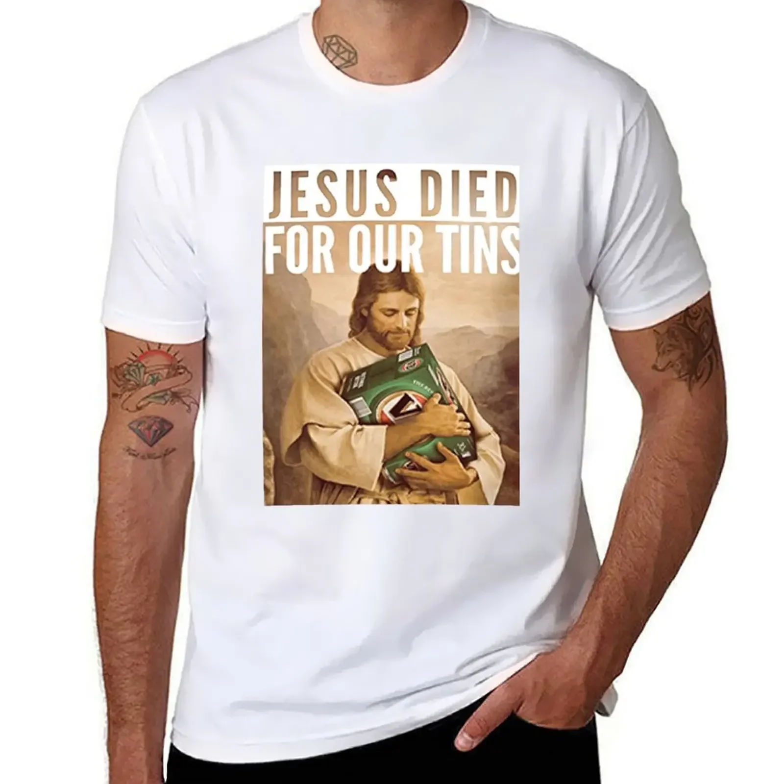 Jesus Died For Our Tins T-Shirt sweat hippie clothes Short sleeve tee men