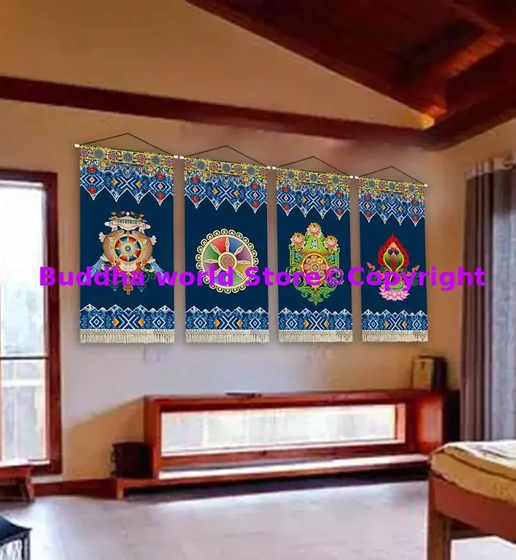 Buddhist altar item HOME Temple Wall decor Auspicious Symbols blessing Kalachakra Hanging decoration painting flag banner