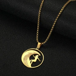 Chandler Stainless Steel Surfer on Wave Pendant Necklace Surfer Girl Charm Surfing Hobby Surfer Girl