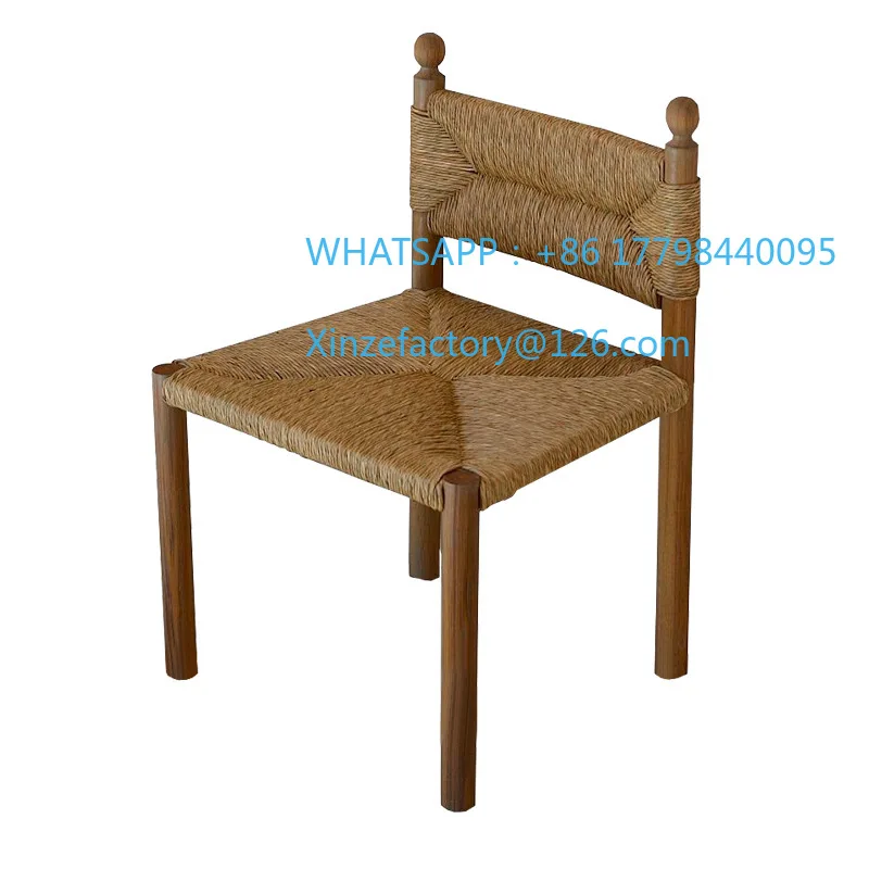 

Customizable Antique Dining Chair Home Restaurant Rope Chair Designer Hotel Hotel Handwoven Solid Wood Dining Chair