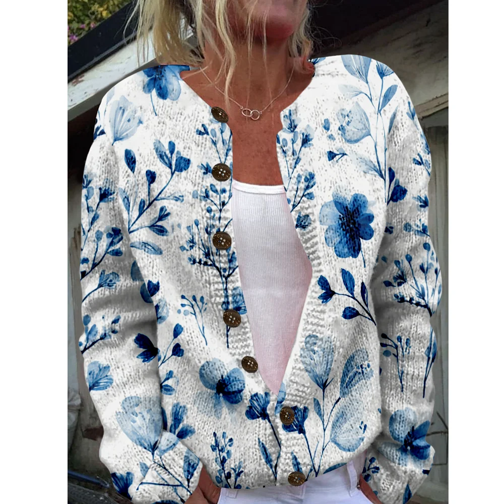 

Autumn Winter Knitted blue Cardigan Casual Sweater Streetwear Women Sweaters Knit Top Cool Jumpers Fashion