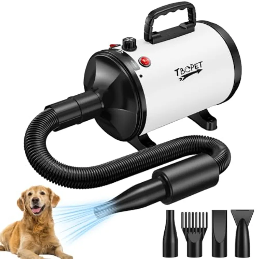 

High Velocity Dog Dryer 5.2HP 3800W Stepless Adjustable Speed Temperature Pet Grooming Blow Dryer with 4 Nozzles White
