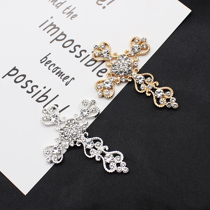 5PCS 64 * 56MM Metal Cross Rhinestone DIY Handmade Sewing Pendant Buttons for Jewelry Clothing Wedding Decortion Accessories