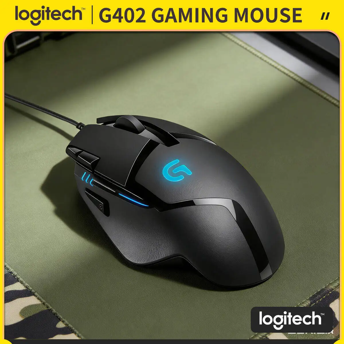

Проводная мышь Logitech G402, 4000 точек на дюйм, 32-битный процессор, 8 нестандартных кнопок, противоскользящая эргономичная для игр и работы