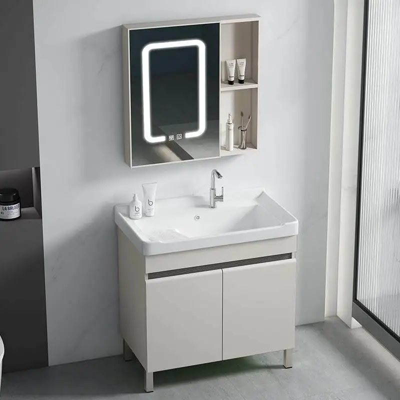 TAO Cream Wind Floor Floor Space Honeycomb Aluminum Bathroom Cabinet Combined Ceramic Integrated Laundry Tub