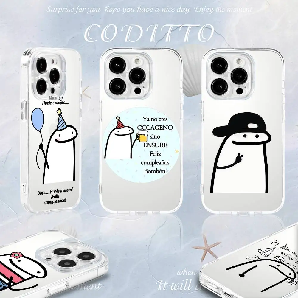 

Cute Flork Funny Phone Case For iPhone 16,15,14,13,12,11 Pro,Max,Plus,X,XS,XR,SE4,E Mini Transparent Soft Cover