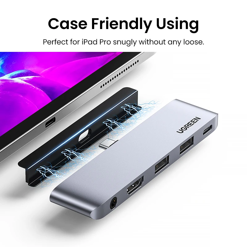 UGREEN 4K @ 60Hz USB C HUB USB Loại C 3.1 Sang HDMI 2.0 USB 3.0 PD 100W 3.5Mm Cho iPad Pro M1 2021 2020 2018 iPad Air 5 HUB USB 4 Cổng