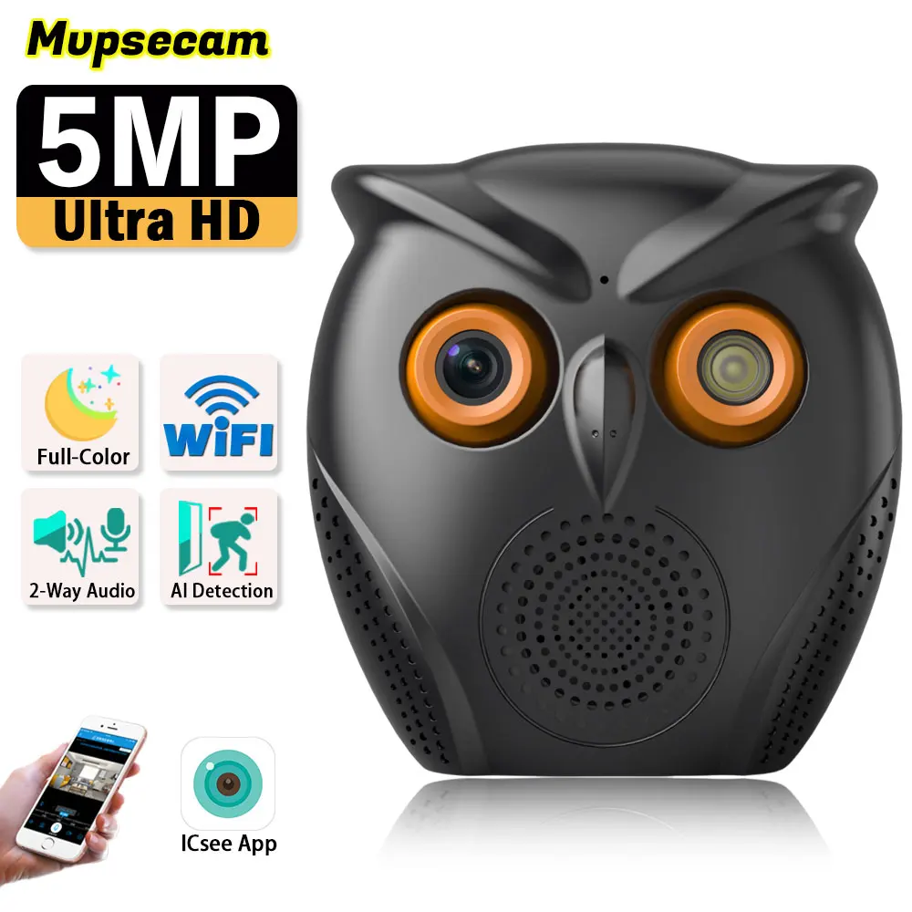 ICSee WiFi Security Camera Smart Home 5MP Wireless IP Camera MINI CCTV Color Night Vision Smart Wi-Fi Baby Monitor Owl Shape