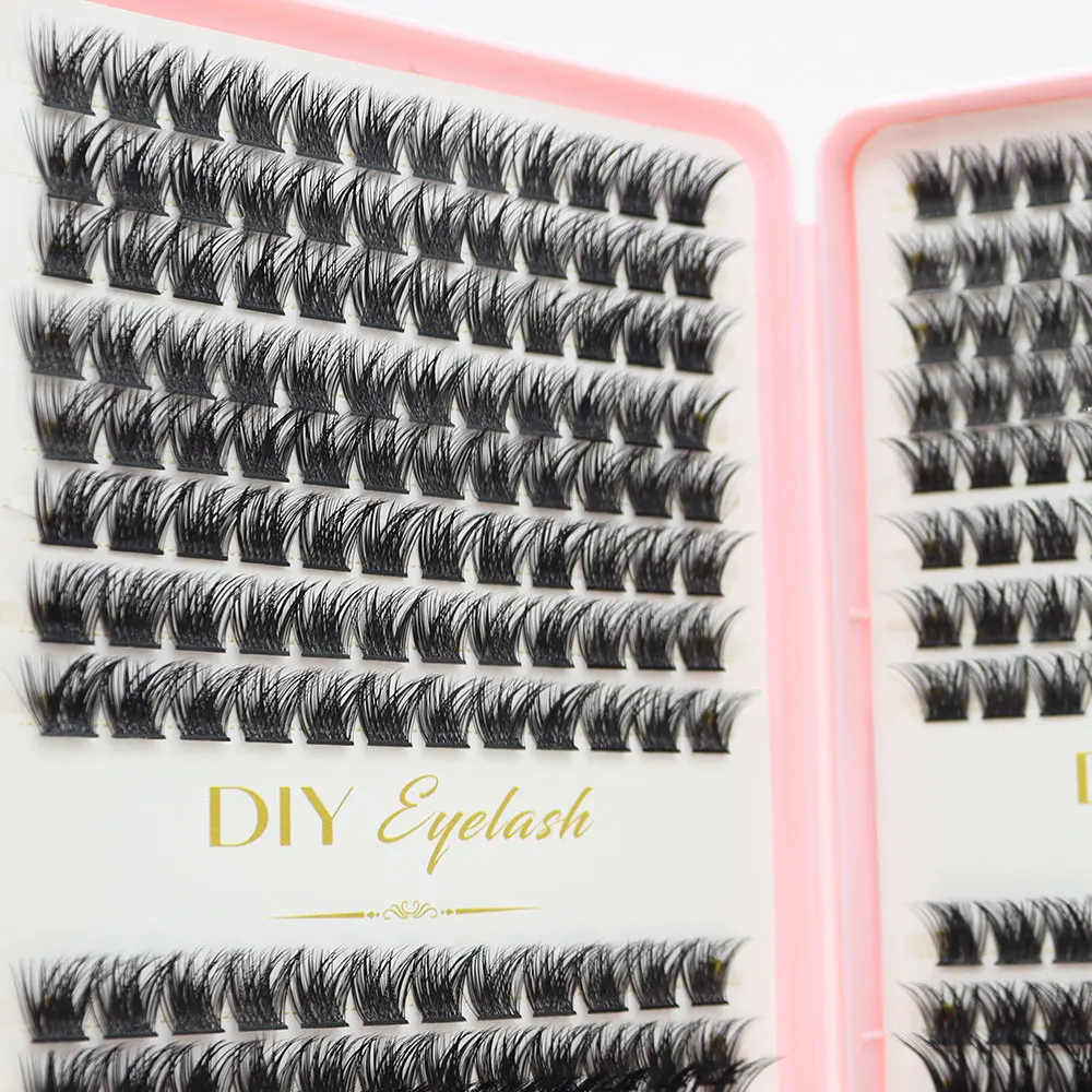 DIY Home Eyelash Extension Kit 384 Clusters of Faux Lashes for Thick Long Lashes Booklet Included for Extended Wear Eyelashes