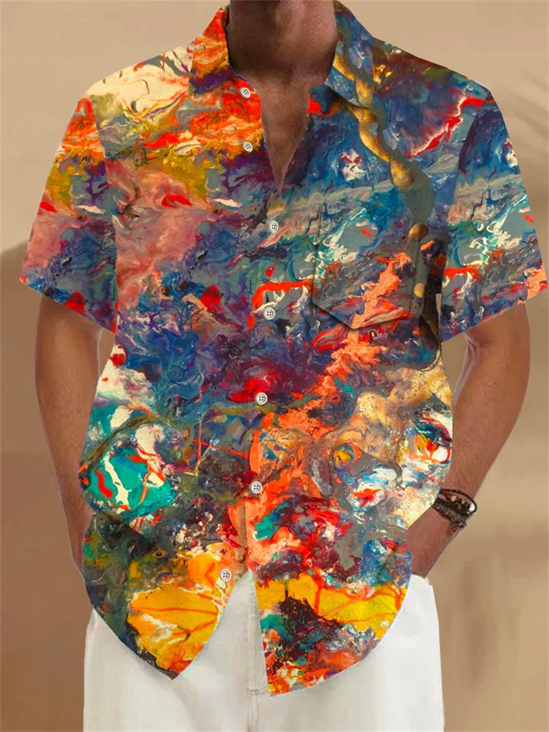 Men's Hawaiian shirt pattern tropical short sleeved casual button flower summer beach shirt men's clothing