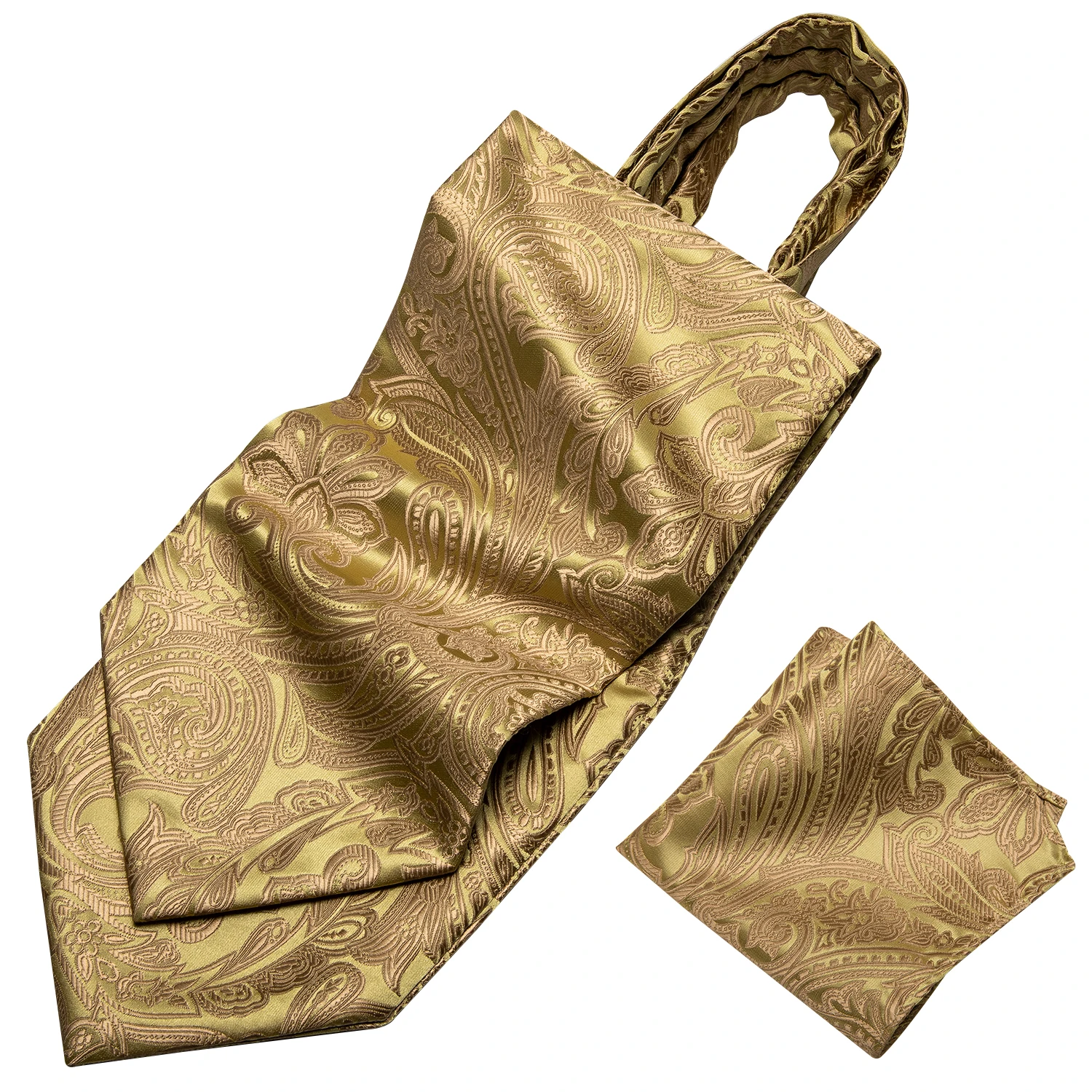 Designer Mens Ascot Tie Jacquard Floral Cravat Hanky Cufflinks Set Golden Blue Green Gray Beige for Male Wedding Business Prom