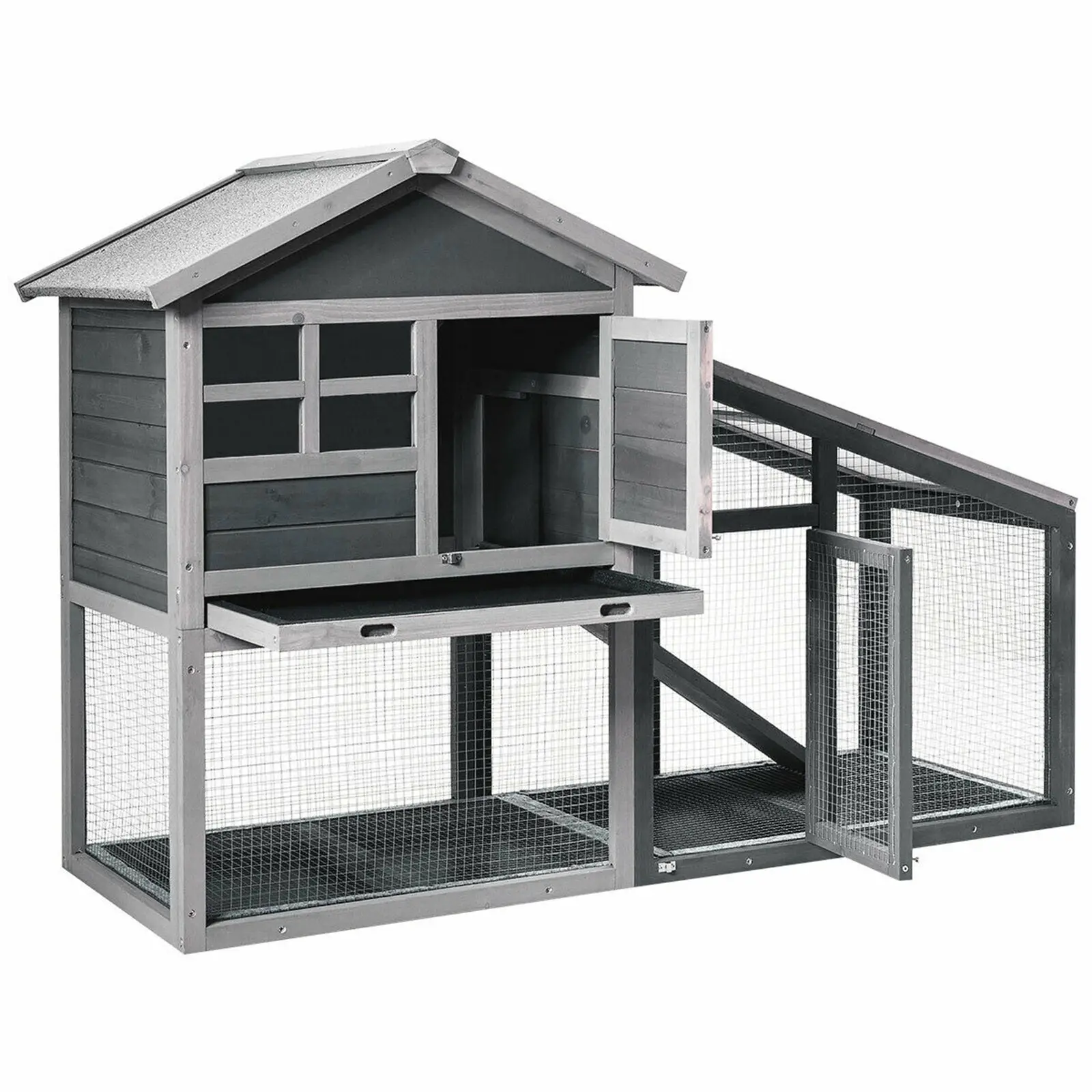

58" Wooden Rabbit Hutch Large Chicken Coop Weatherproof Indoor & Outdoor Use