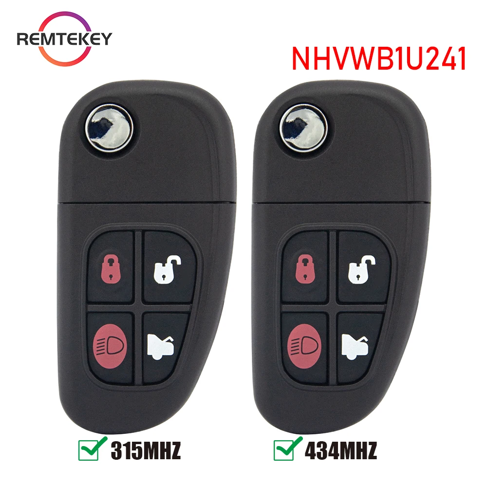 

REMTEKEY Flip Car Remote Key NHVWB1U241 315/434 Mhz 4D60 Chip for Jaguar X S XJ XK 2002 2003 2004 2005 2006 2007 2008 4 Button