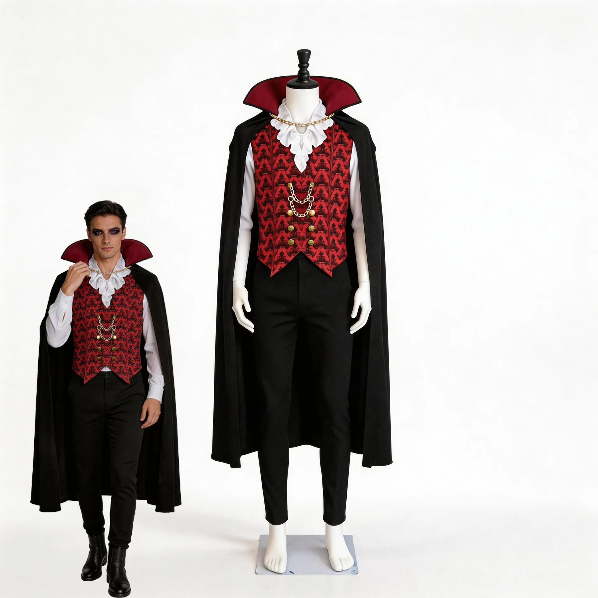 Costume Vampire Démoniaque Adulte – Chemise et Longue Cape – photo 1