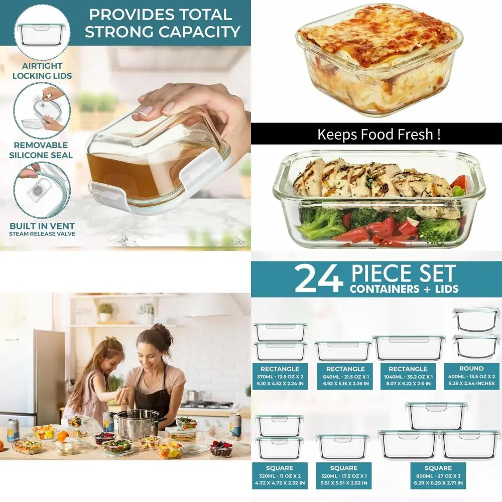 

Стеклянные контейнеры для приготовления еды из 24 предметов с герметичными крышками — безопасный для духовки и морозильной камеры — коробки для бенто без BPA для герметичного хранения