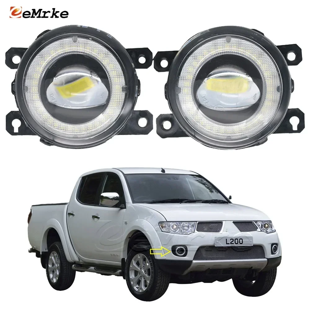 Full LED Car Fog Light Assembly Angel Eye DRL Ring Daytime Runinng Lights for Mitsubishi L200 L 200 Pickup 2011 2012 2013 2014