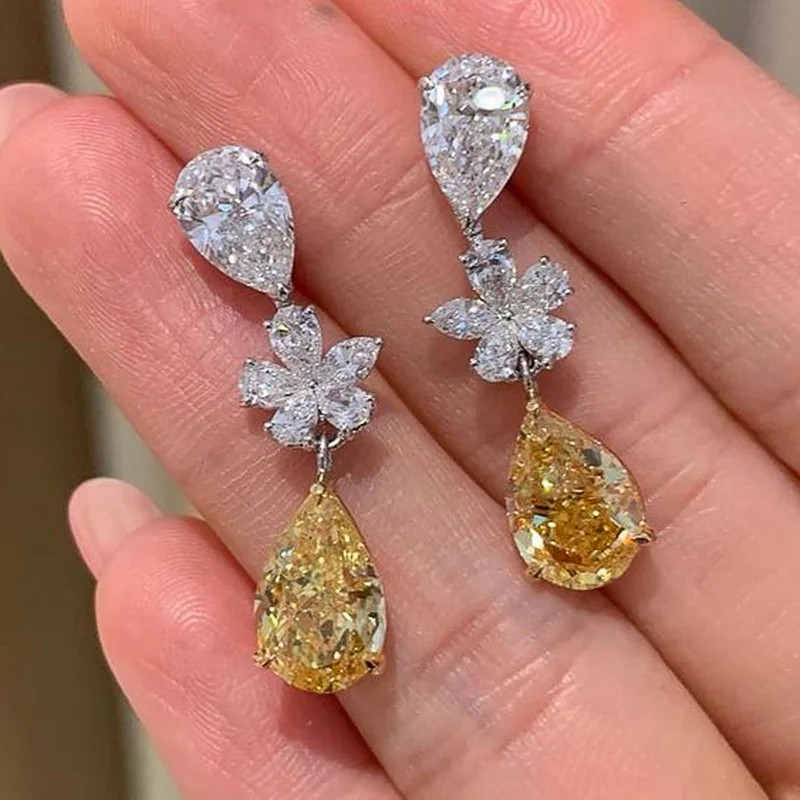 CAOSHI Graceful Female Engagement Earrings with Yellow Stone Fashion Lady Wedding Ceremony Accessories Gift with Delicate Design