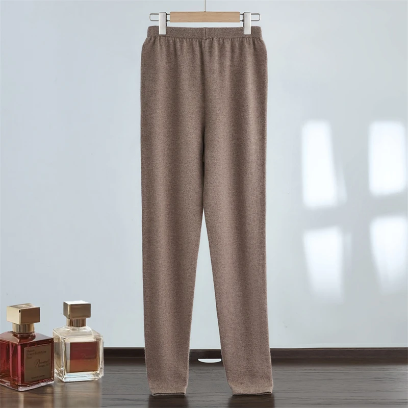 Women's Wool Leggings Autumn Winter Slim Warm High Waisted Elastic Tight Pants 100% Merino Wool Knitted Skin-friendly Leggings